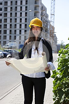 Construcion woman worker with Plans