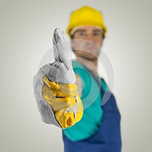Construcion worker showing thumbs up sign