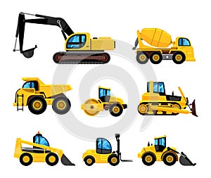 Construct machines. heavy machinery vehicles large buldozer