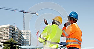 Construct Site Engineer Pointing. Worker Inspector photo