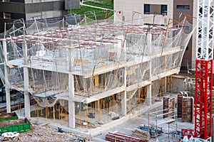 constructing a residential building with many safety measures for workers