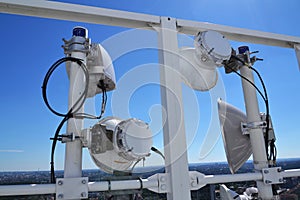 Construction for 5G broadband cellular network transmitters, telecommunication tower, wireless communication concept