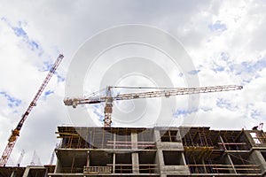 Construction of apartment buildings in a new neighborhood .Horizontally.