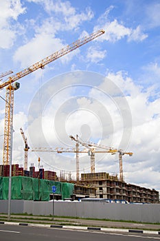 Construction of apartment buildings in a new neighborhood .Horizontally.