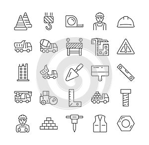Construction and architecture thin line icon set