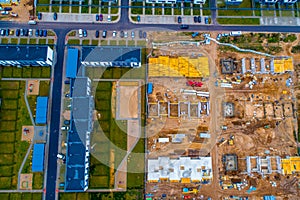 Construction area, top view and new houses