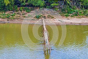 Construction of Bamboo Bridge over Mekong River Luang Prabang Laos