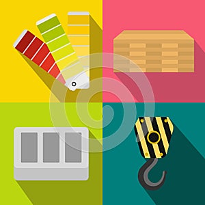 Construction banners set, flat style