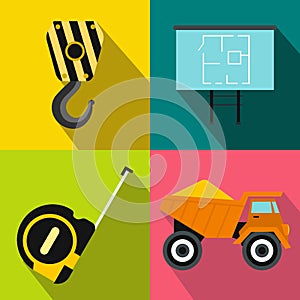 Construction banners set, flat style