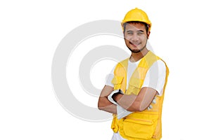 Construction beard worker isolated on white