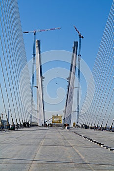 Construction of big guyed bridge in the Russian Vladivostok