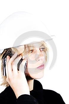 Construction blonde woman on the phone