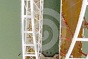 Construction of the bridge. Engineering facilities for the construction of a railway and automobile bridge across the strait