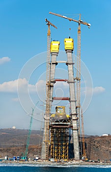 Construction of bridge in the russian Vladivostok