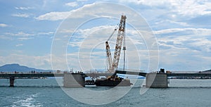 Construction of the bridge to the island of ÄŒiovo from the mainland near Trogir Croatia.