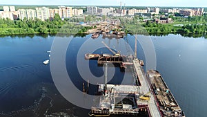 Construction of the bridge through the Volga River