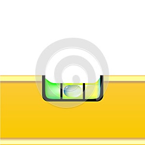 Construction bubble level yellow macro tool isolated on white background. Instrument, realistic with green bubble, Ruler