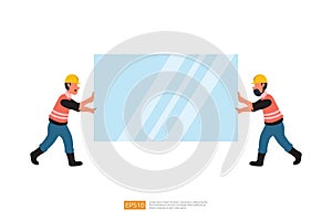 Construction Builder Carry the Glass. Vector Illustration of Construction Worker Character