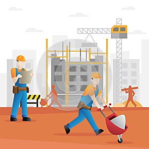 Construction builder cartoon. Building and construction industry cartoon background with workers. Construction workers - Vector