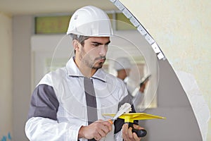 Construction builder inside building