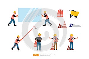 Construction Builder or worker character set. Renovation and construction vector illustration