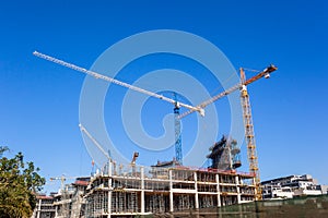 Construction Building Cranes Floors Blue Landscape