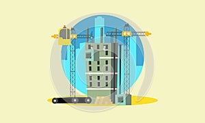 Construction with building crane and excavator illustration