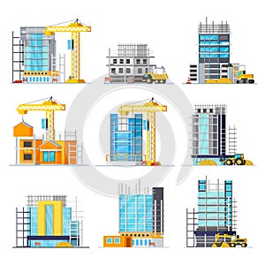 Construction Of Buildings Orthogonal Icons Set photo