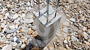 Construction bunting in building house, isolated footing pad or spread footings