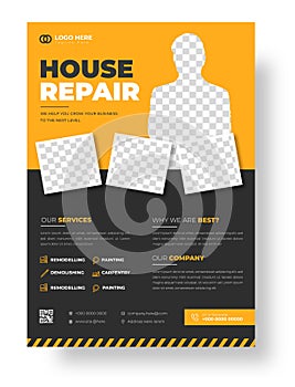 Construction Business Flyer Template with yellow color.