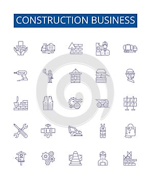 Construction business line icons signs set. Design collection of Building, Structure, Contractor, Developing