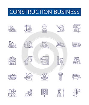 Construction business line icons signs set. Design collection of Building, Structure, Contractor, Developing