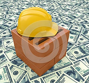Construction business with a yellow hardhat helmet on a floor of