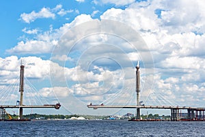 Construction of the cable-stayed bridge across the river Neva