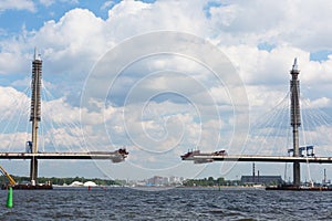 Construction of the cable-stayed bridge across the river Neva