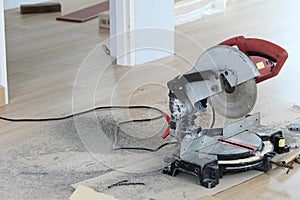 Construction carpentry tools electric corded circular saw.
