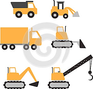 Construction cars icon set on white background. Construction equipment sign. flat style