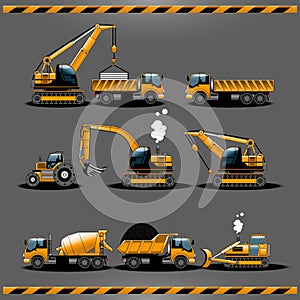 Construction Cars Vector Icon Set