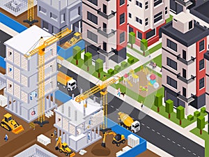 Construction In City Isometric Background