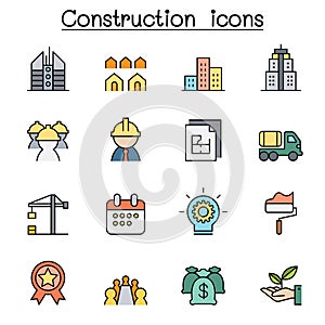 Construction color line icon set vector illustration graphic design