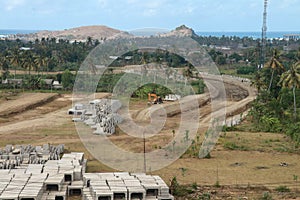 Construction of a complex on the Motogp Mandalika circuit, West Nusa Tenggara, Lombok, Indonesia. Building a racetrack for