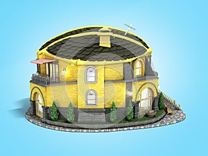 Construction concept house in the form of a construction helmet 3d render on blue gradient