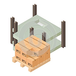 Construction concept icon isometric vector. New building frame and wood pallet