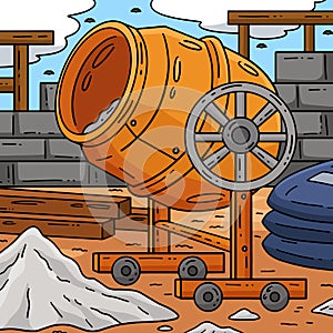 Construction Concrete Mixer Colored Cartoon
