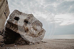 The construction of concrete wartime bunkers on the shores of the Baltic Sea collapsed