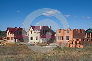 Construction of cottage village in field. Kazan, Russia