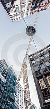 Construction crane above high-rise buildings, Stockholm, Sweden