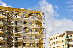 Construction crane with building