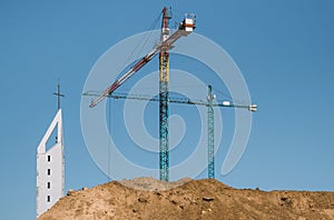 Construction crane or building crane on a construction site