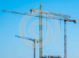 Construction crane or building crane on a construction site